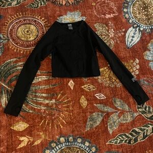 PINK Victoria's Secret Active Black Long Sleeve Crop Top